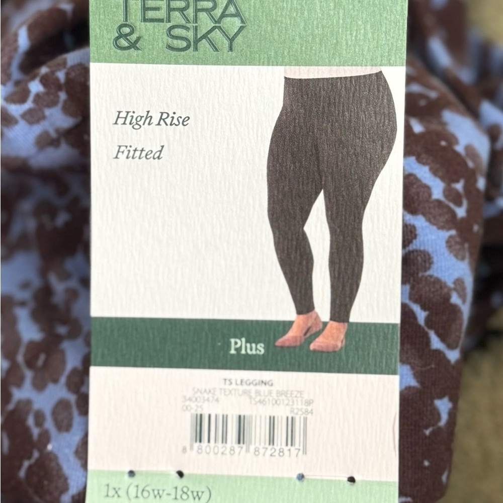 Terra & Sky Women's Plus High Waist Ankle Leggings 1X 16W-18W Snake Blue NWT 27” - Picture 6 of 10